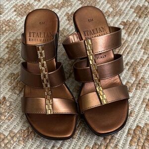 Italian Shoemakers Wedge Slip ons Metallic Bronze